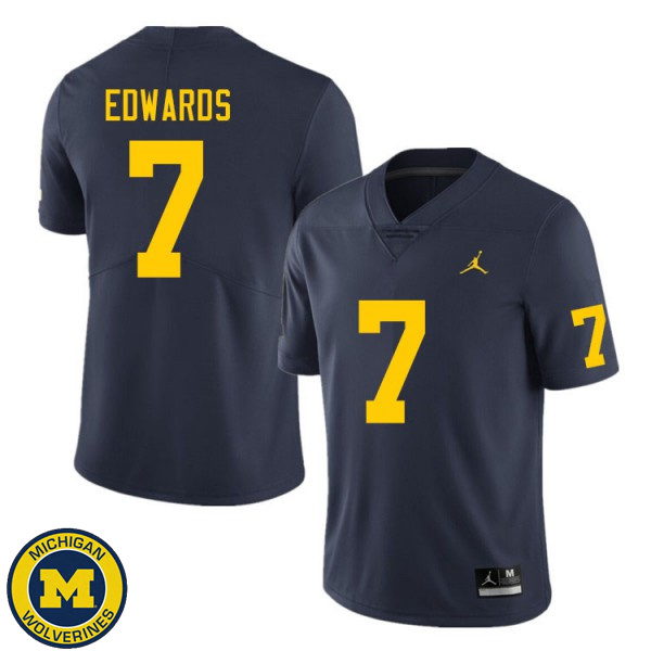 Men's University of Michigan #7 Donovan Edwards Navy Embroidery Jersey